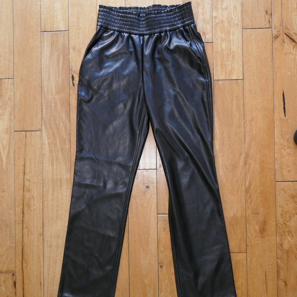 Joie Black Faux Vegan Leather Smocked Waist Kylie Pants Small NWT - Picture 2 of 4